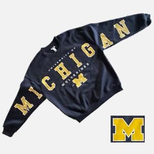 NEW Michigan Wolverines Spell Out Sleeve Sweatshirt L NCAA Navy Crewneck